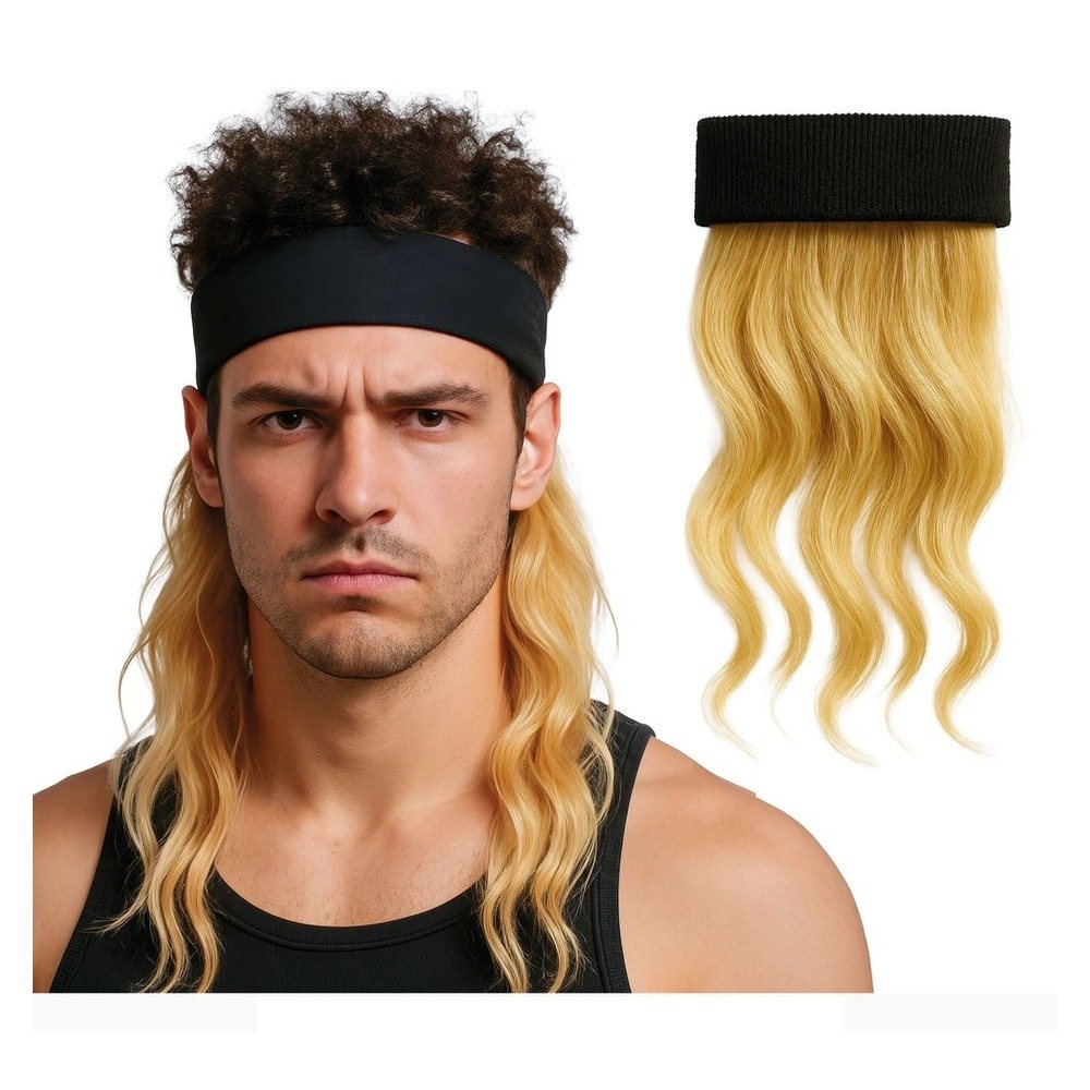 Paryk Med Pandebånd Blond/Sort | 80'erne Totally Paryk - Hovedtilbehør - Temashop