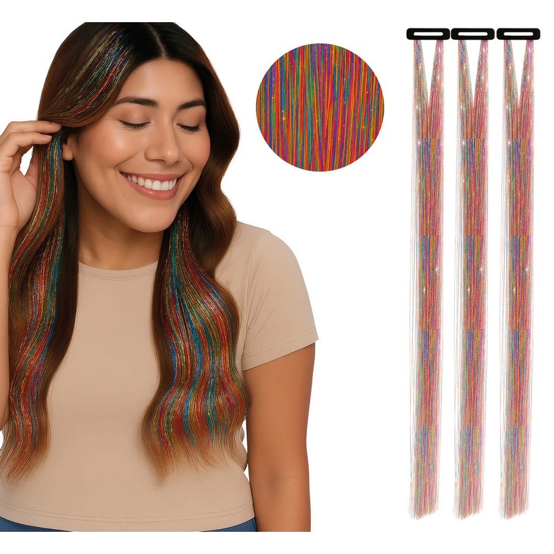 Glimmer Hår Extensions Regnbue | Festival Hårclips - Hovedtilbehør - Temashop