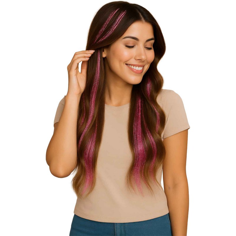 Glimmer Hår Extensions Pink | Pink tema Hårclips - Hovedtilbehør - Temashop