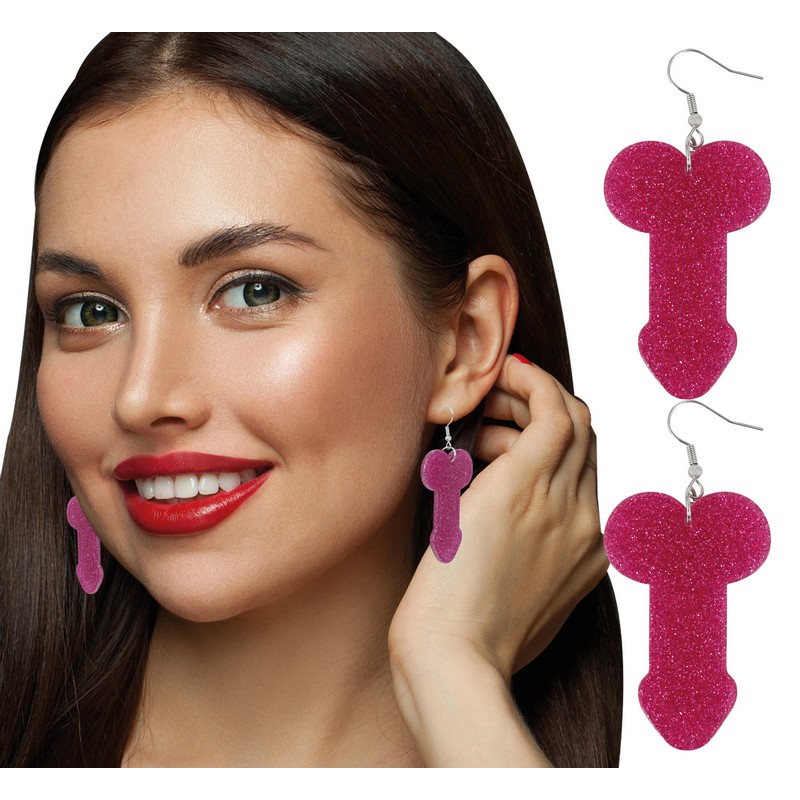 Glitter Penis Øreringe Pink | Øreringe - Smykker - Temashop