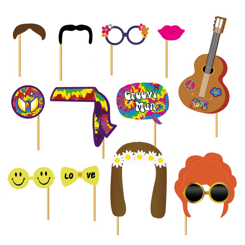 Hippie Selfie props - 12 stk | 60'erne Hippie Photobooth - Temashop