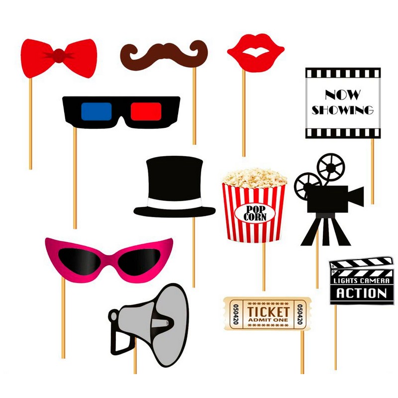 Hollywood Selfie props - 12 stk | Hollywood Photobooth - Temashop