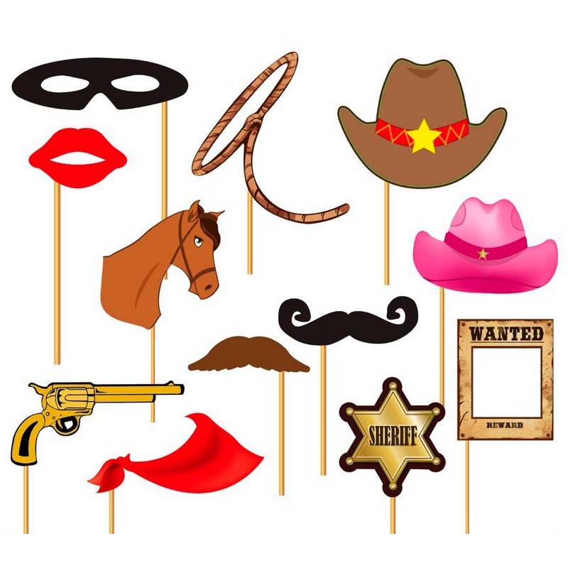 Cowboy Selfie props - 12 stk | Det vilde vesten Photobooth - Temashop