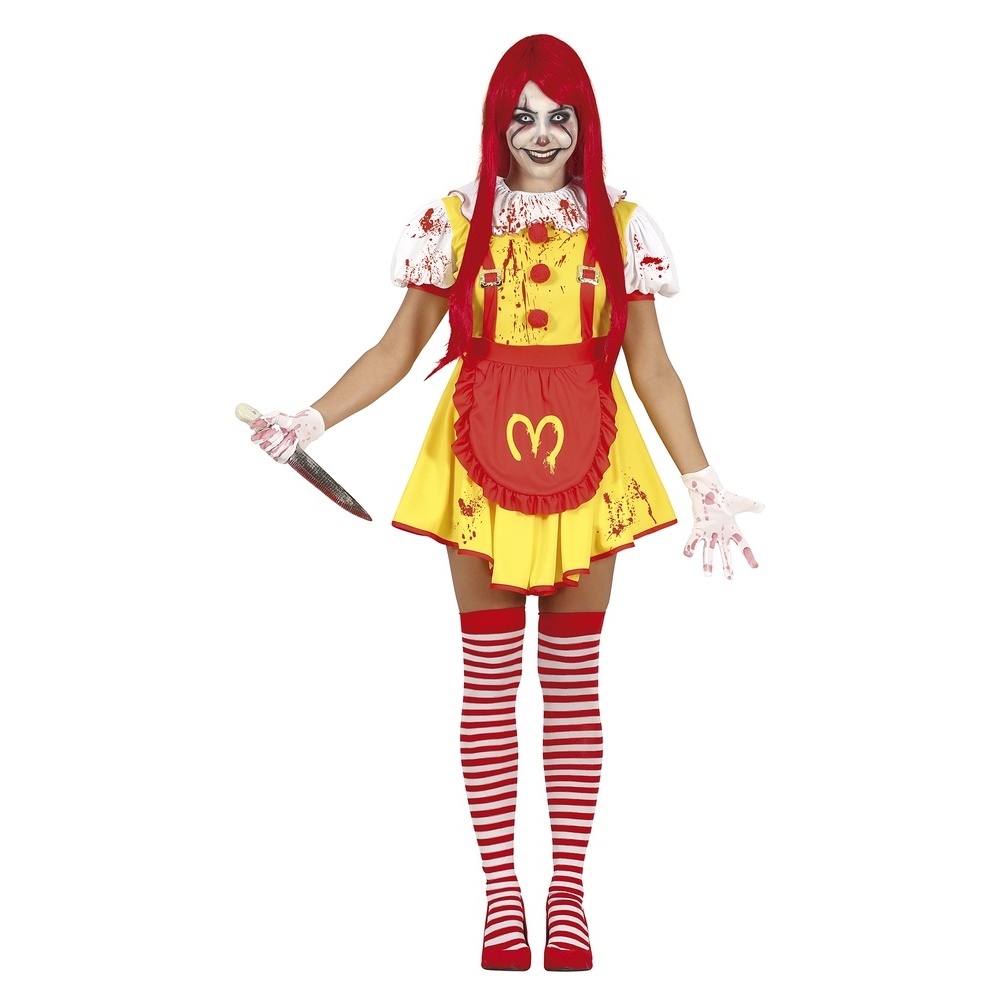 Miss McKiller Klovnepige Børnekostume Gul/Rød - Halloween kostume til børn i størrelserne 158-XL | Horror Clown udklædning til børn - Temashop