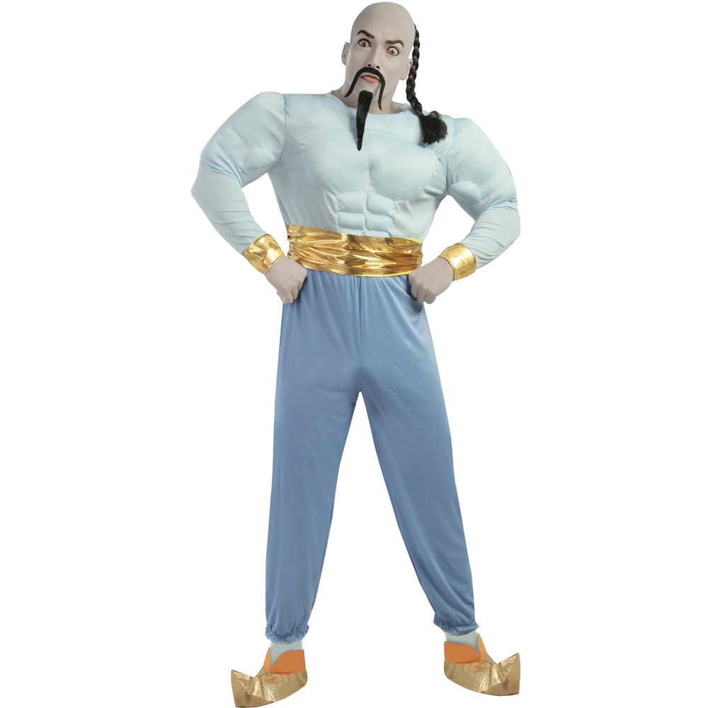 Muskuløs Genie Kostume Blå - Professioner kostume til voksne i størrelserne M-L | Sheik kostume til mænd - Temashop
