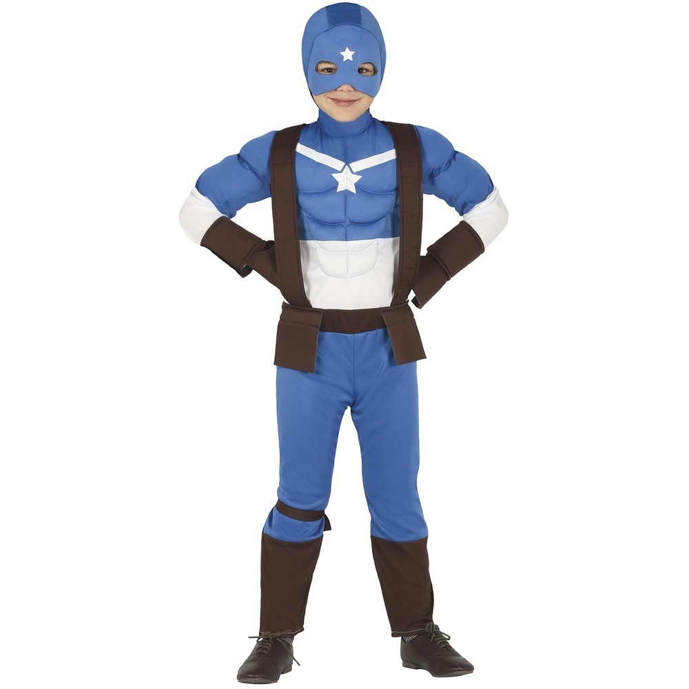 Kaptajn Superhelt Børnekostume Blå - Superhelte kostume til børn i størrelserne 98-152 | Captain America udklædning til børn - Temashop