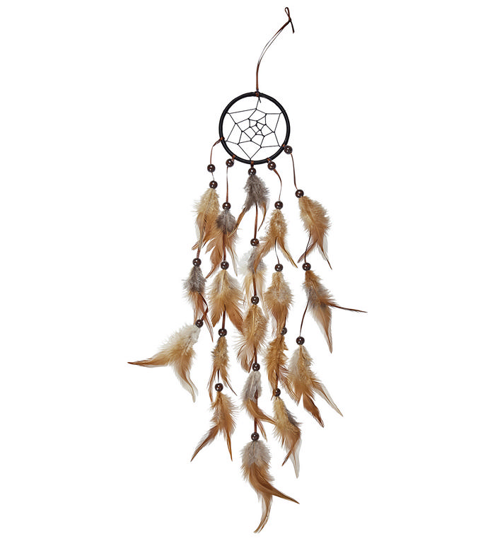 Fjer Drømmefanger - 1 stk (50 cm) | Indfødt amerikaner Spiraler/string - Temashop