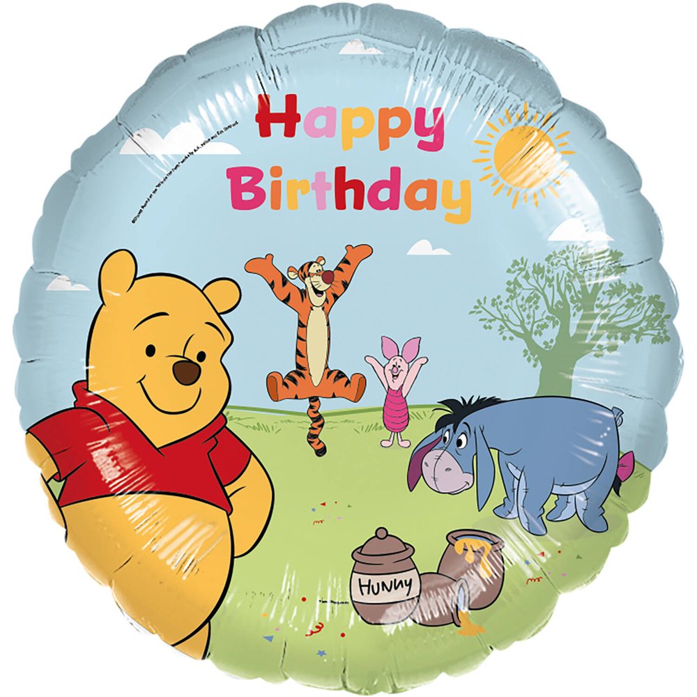 Winnie-the-Pooh Happy Birthday Folieballon - 5 stk (45 cm) | Peter Plys Folieballoner - Temashop