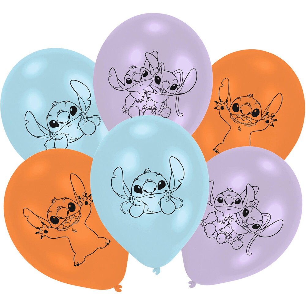 Stitch Latexballoner - 6 stk (22,8 cm) | Stitch Ballonprint - Temashop