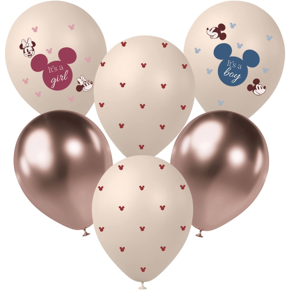 Mickey Mouse Kønsafsløring Latexballoner - 6 stk (27,9 cm) | Mickey Mouse Ballonprint - Temashop
