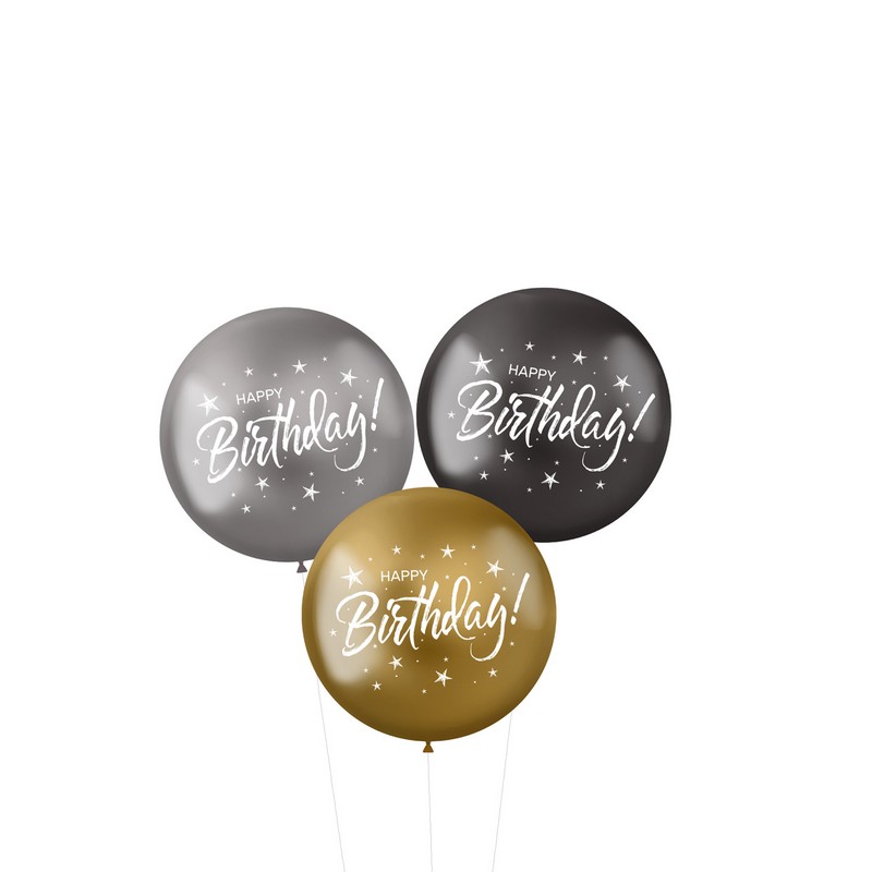 Happy Birthday XL Latexballoner Metallisk Mix - 3 stk (48 cm) | Fødselsdag Latexballoner - Temashop