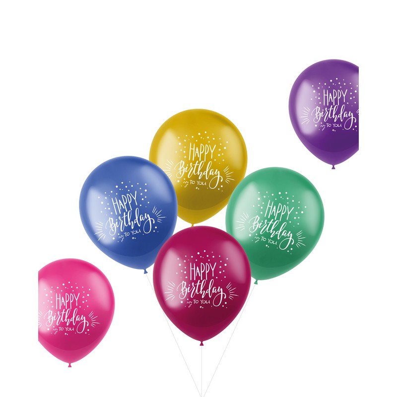 Happy Birthday Latexballoner Flerfarvet - 6 stk (33 cm) | Fødselsdag Latexballoner - Temashop