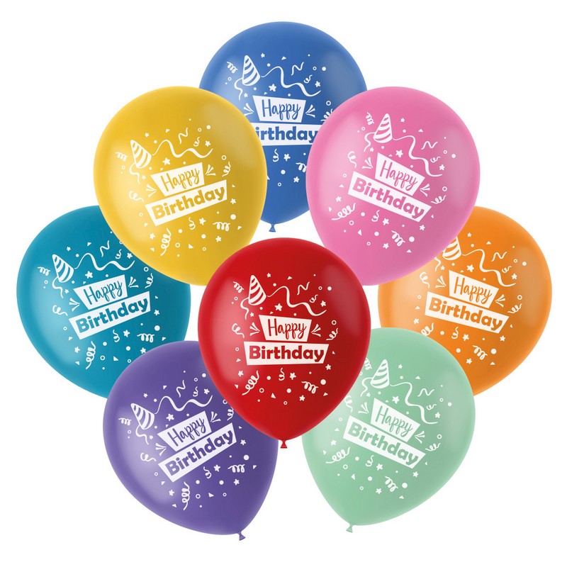 Happy Birthday Color Pop Latexballoner Multifarvet - 8 stk (23 cm) | Fødselsdag Latexballoner - Temashop