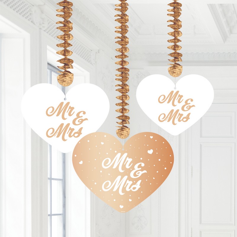 Mr & Mrs Swirls Rosaguld - 3 stk (75 cm) | Bryllup Spiraler/string - Temashop