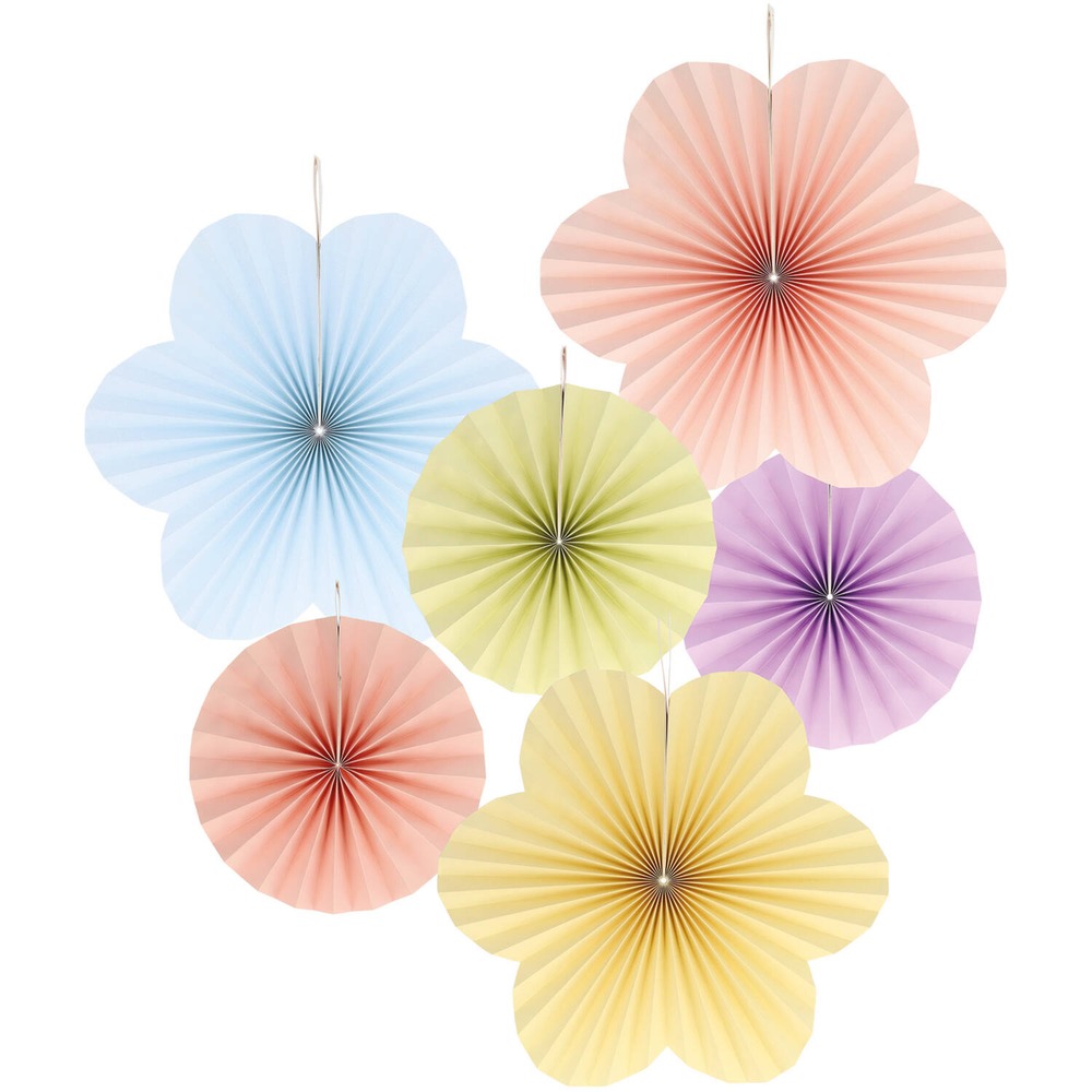 Papirvifter Og Rosetter Pastel - 6 stk (Ø 25-35 cm) | Pastel Vifter / Rosetter - Temashop
