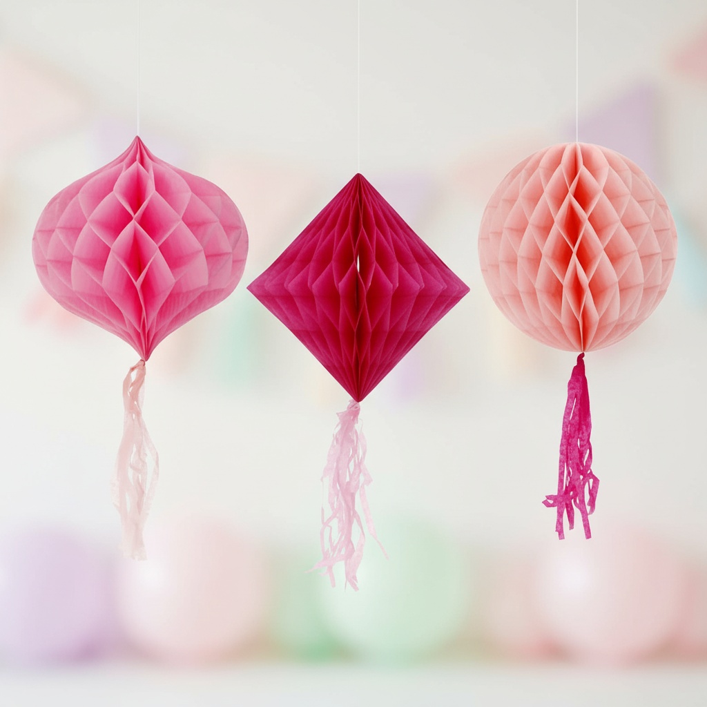 Honeycombs Pink/Lyserød - 3 stk (25-30 cm) | Pink tema Honeycombs - Temashop