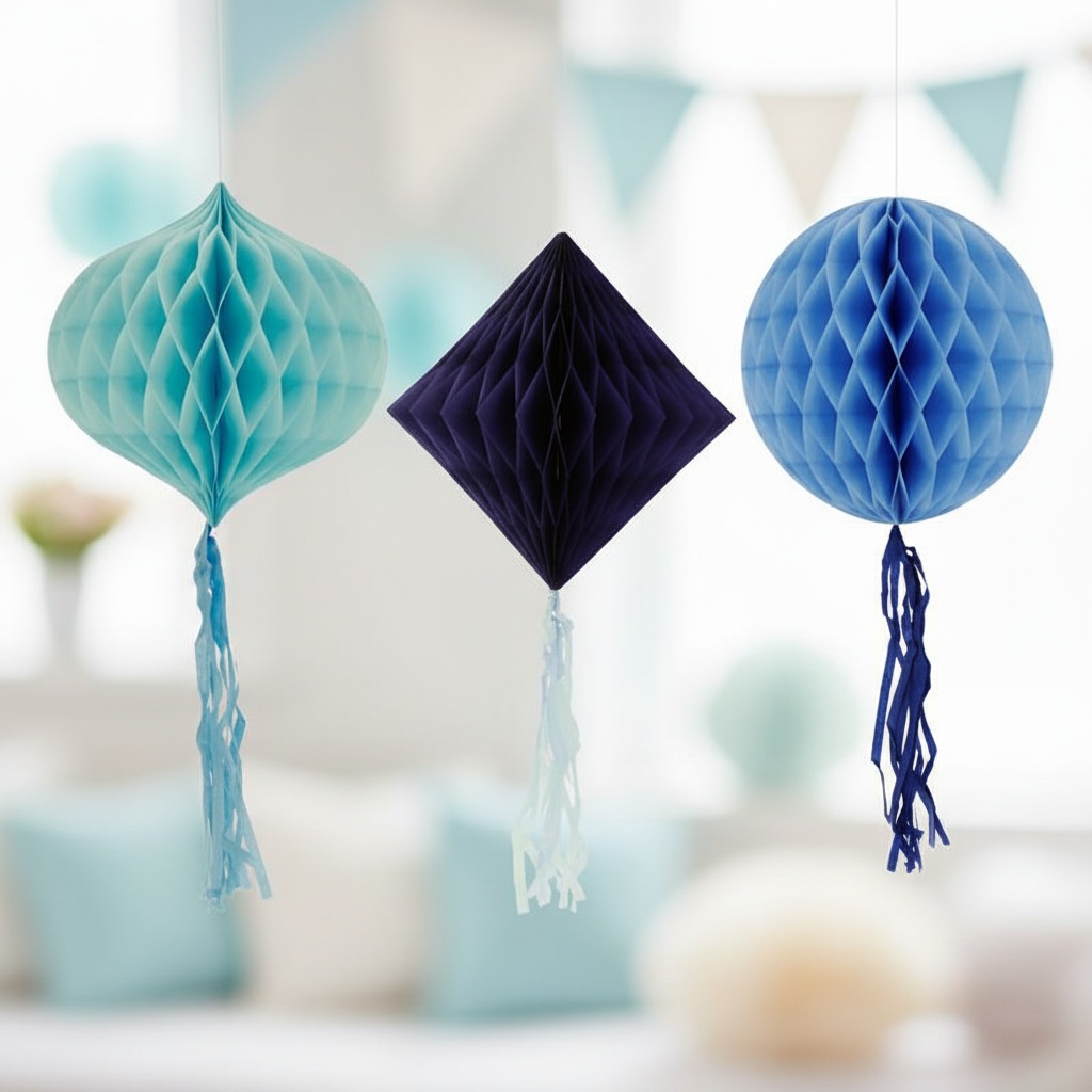 Honeycombs Blå Mix - 3 stk (25-30 cm) | Blåt tema Honeycombs - Temashop