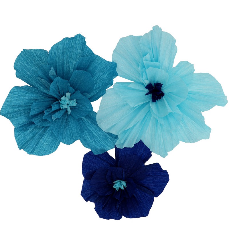 Crepe Papirblomster Blå - 3 stk (20-30 cm) | Blomst Kunstige blomster - Temashop