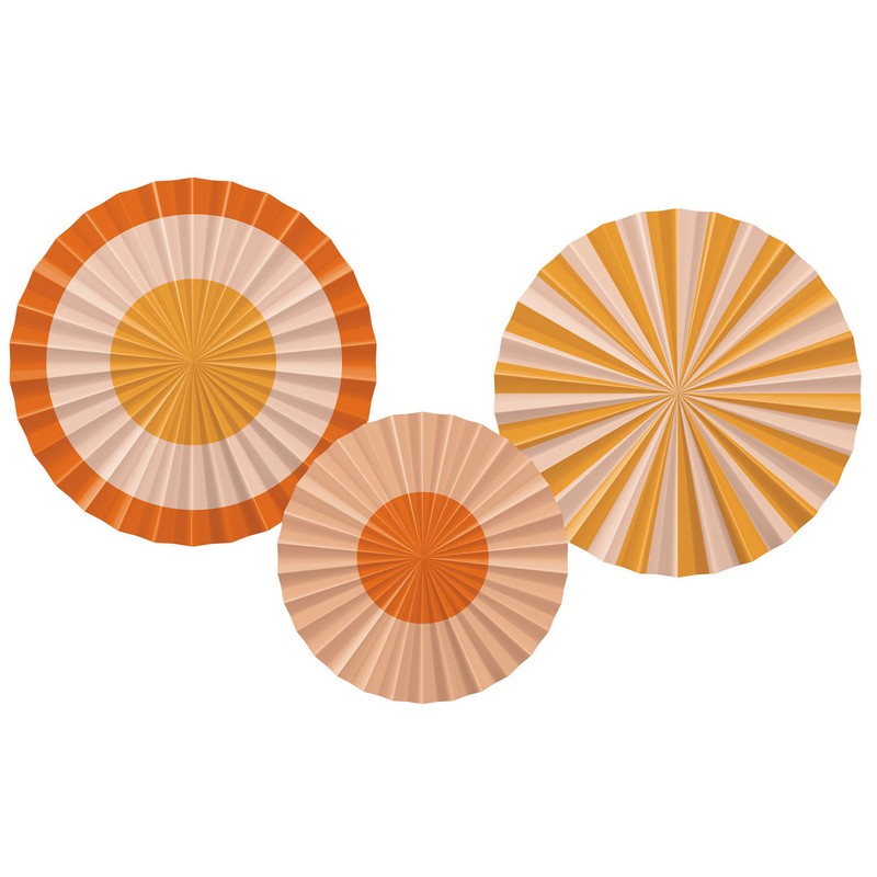 Peachy Rosetter Orange/Gul - 3 stk (25 - 35 cm) | Fersken Tema Vifter / Rosetter - Temashop