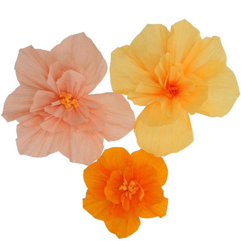 Crepe Papirblomster Fersken/Orange - 3 stk (20 - 30 cm) | Blomst Kunstige blomster - Temashop