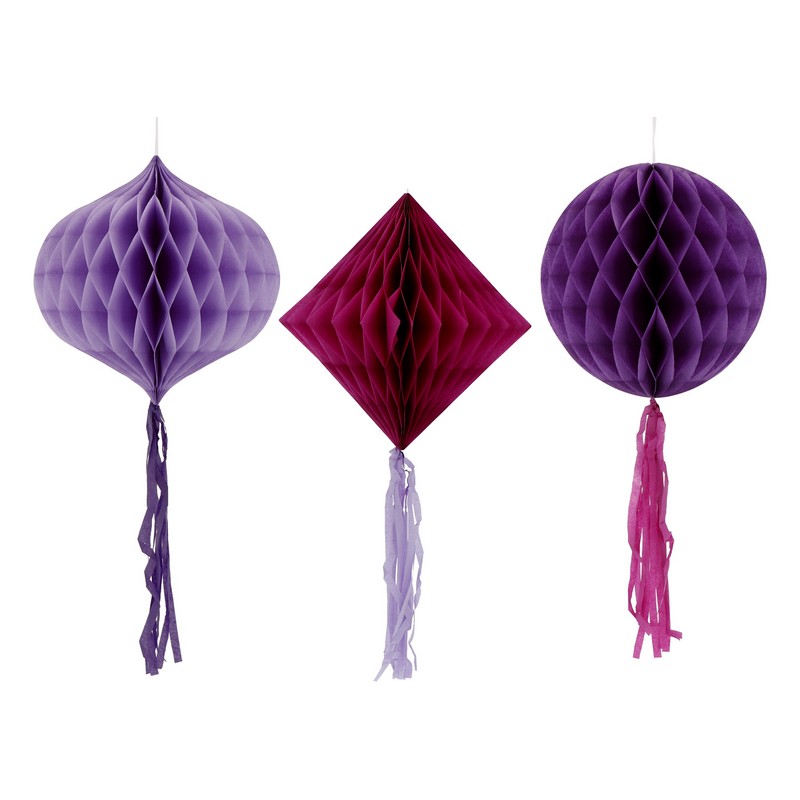 Honeycombs Lilla - 3 stk (25 - 30 cm) | Lilla tema Honeycombs - Temashop