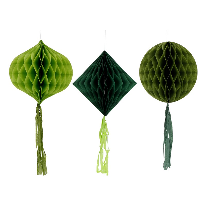 Honeycombs Grøn Mix - 3 stk (25 - 30 cm) | Grønt tema Honeycombs - Temashop