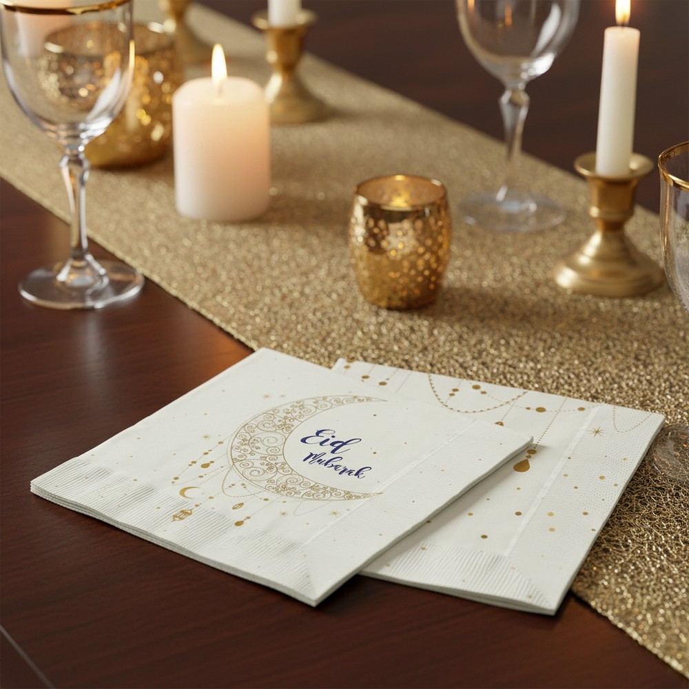 Eid Mubarak Servietter Hvid/Guld - 20 stk (33 x 33 cm) | Eid Servietter - Temashop