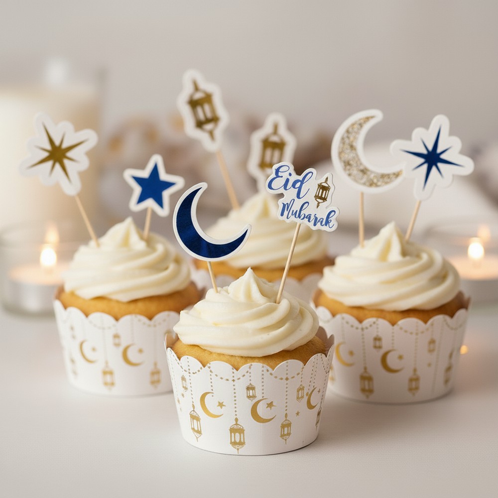 Eid Mubarak Cupcake Sæt - 12 stk (8,5 cm) | Eid Kagepinde - Temashop