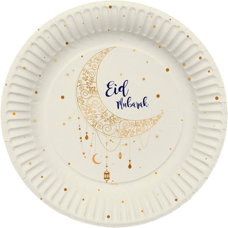 Eid Mubarak Måne Paptallerkener - 8 stk (23 cm) | Eid Tallerkner - Temashop