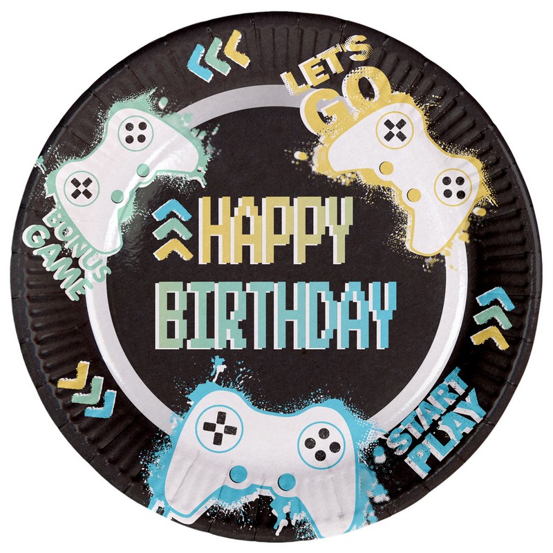 Level Up Gamer Paptallerkener - 8 stk (23 cm) | Computerspil Tallerkner - Temashop