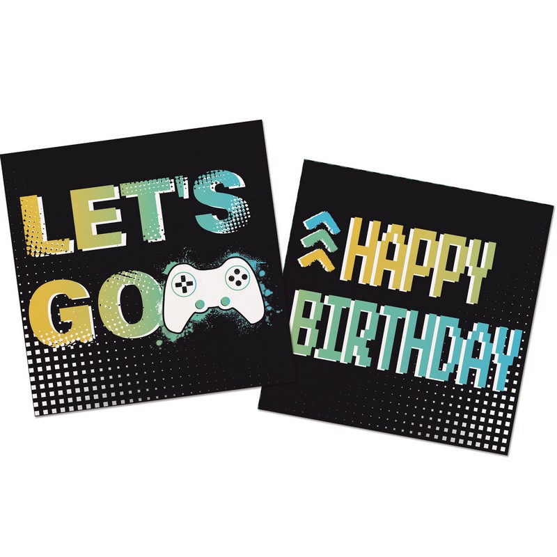 Level Up Gamer Servietter Sort - 20 stk (33 x 33 cm) | Computerspil Servietter - Temashop
