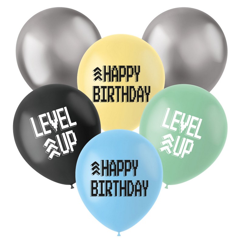 Level Up Latexballoner Mix - 6 stk (33 cm) | Computerspil Latexballoner - Temashop