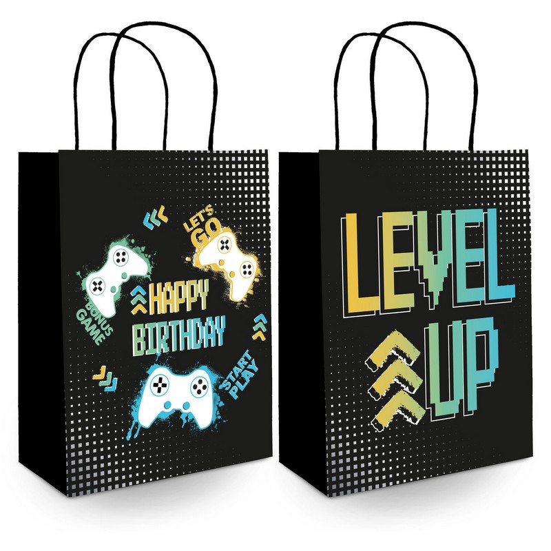 Level Up Gamer Gaveposer - 6 stk (20 x 27 cm) | Computerspil Poser / Goodiebags - Temashop