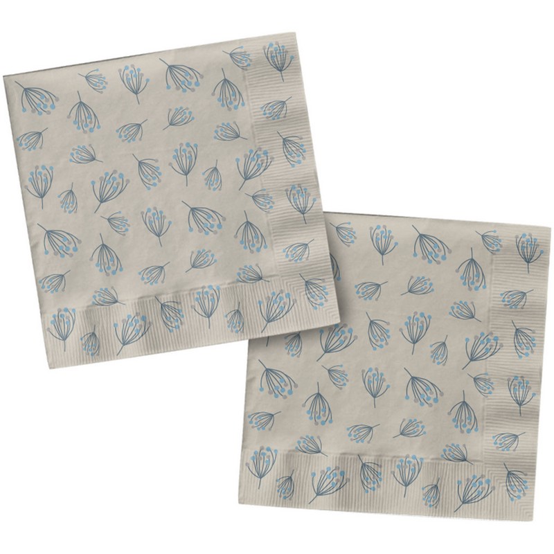Blooming Baby Boy Servietter Blå - 20 stk (33 x 33 cm) | Babyshower Servietter - Temashop