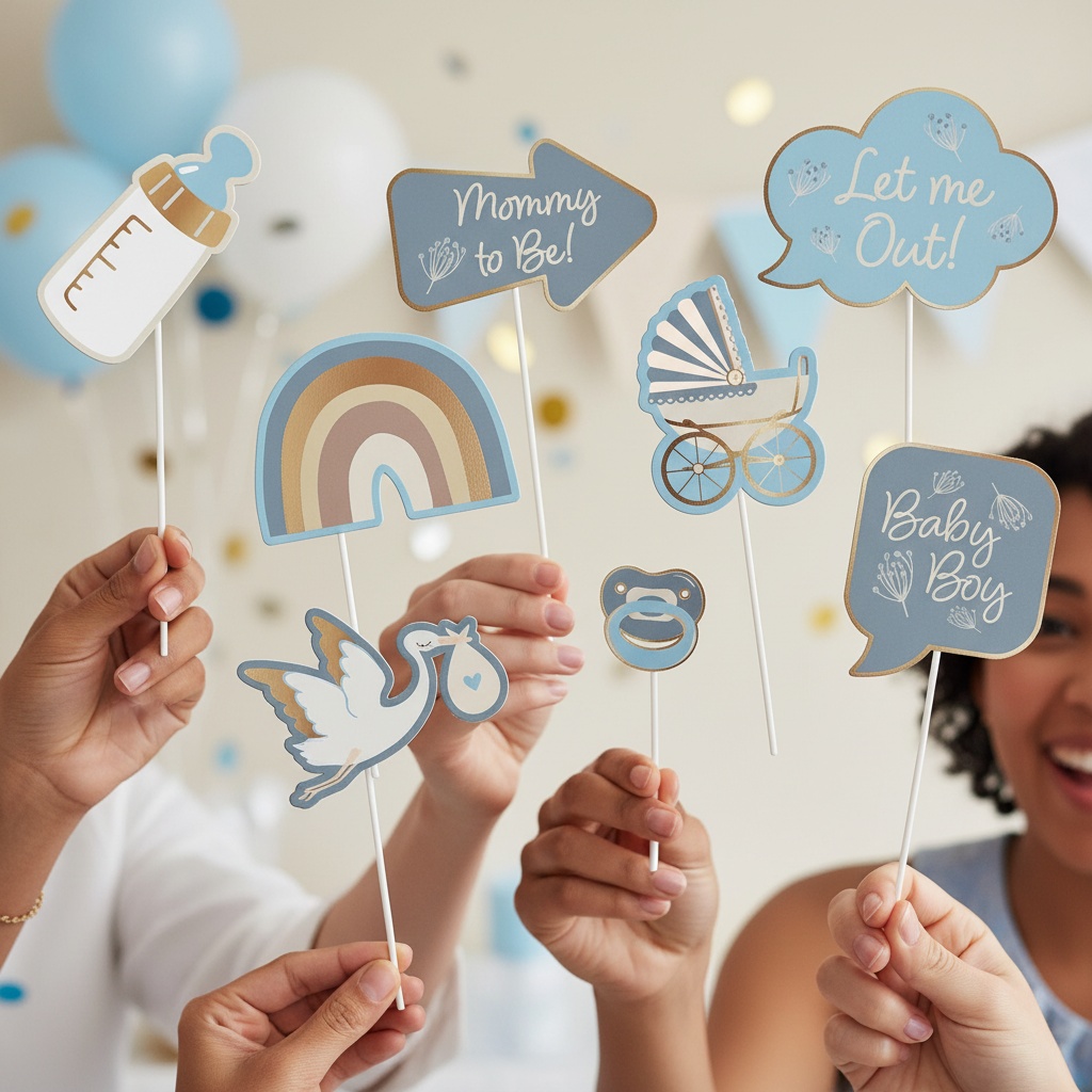 Blooming Baby Boy Photobooth Rekvisitter Blå - 10 stk | Babyshower Photobooth - Temashop