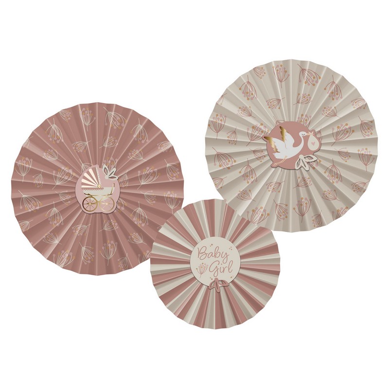 Blooming Baby Girl Rosetter Beige/Rosa - 3 stk (25 - 35 cm) | Babyshower Vifter / Rosetter - Temashop