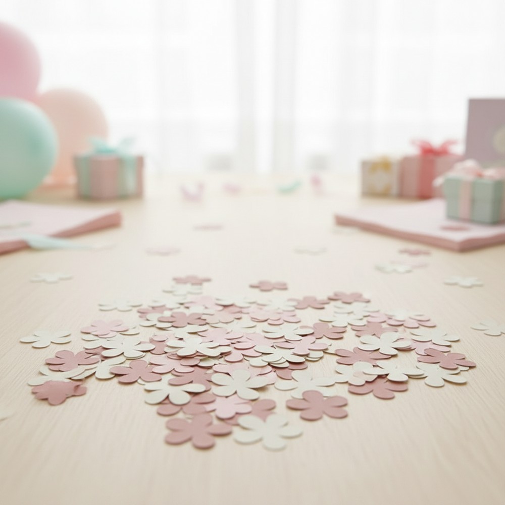 Blomster Konfetti Lyserød/Creme - 80 dele (2,5 cm) | Babyshower Konfetti - Temashop