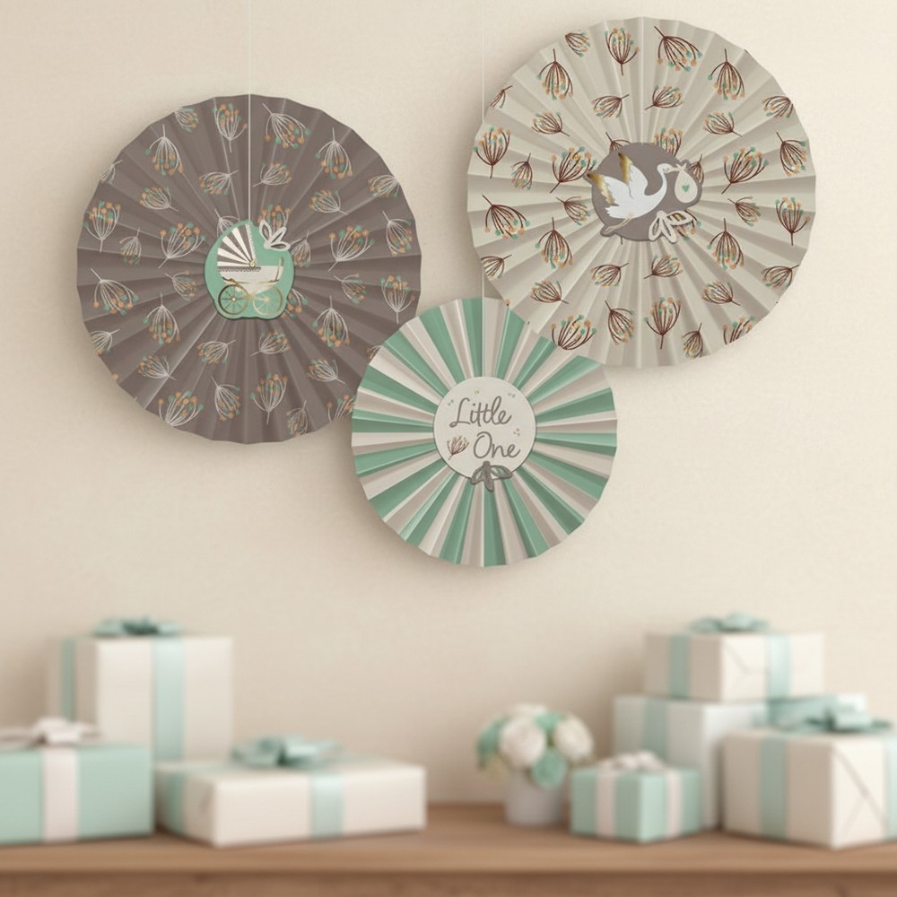 Blooming Baby Rosetter Mint/Guld - 3 stk (25 - 35 cm) | Babyshower Vifter / Rosetter - Temashop