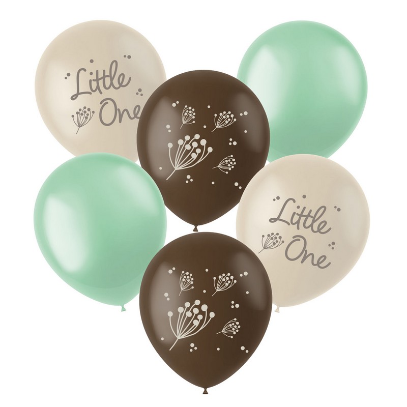 Blooming Little One Latexballoner Mint/Brun/Creme - 6 stk (33 cm) | Babyshower Latexballoner - Temashop