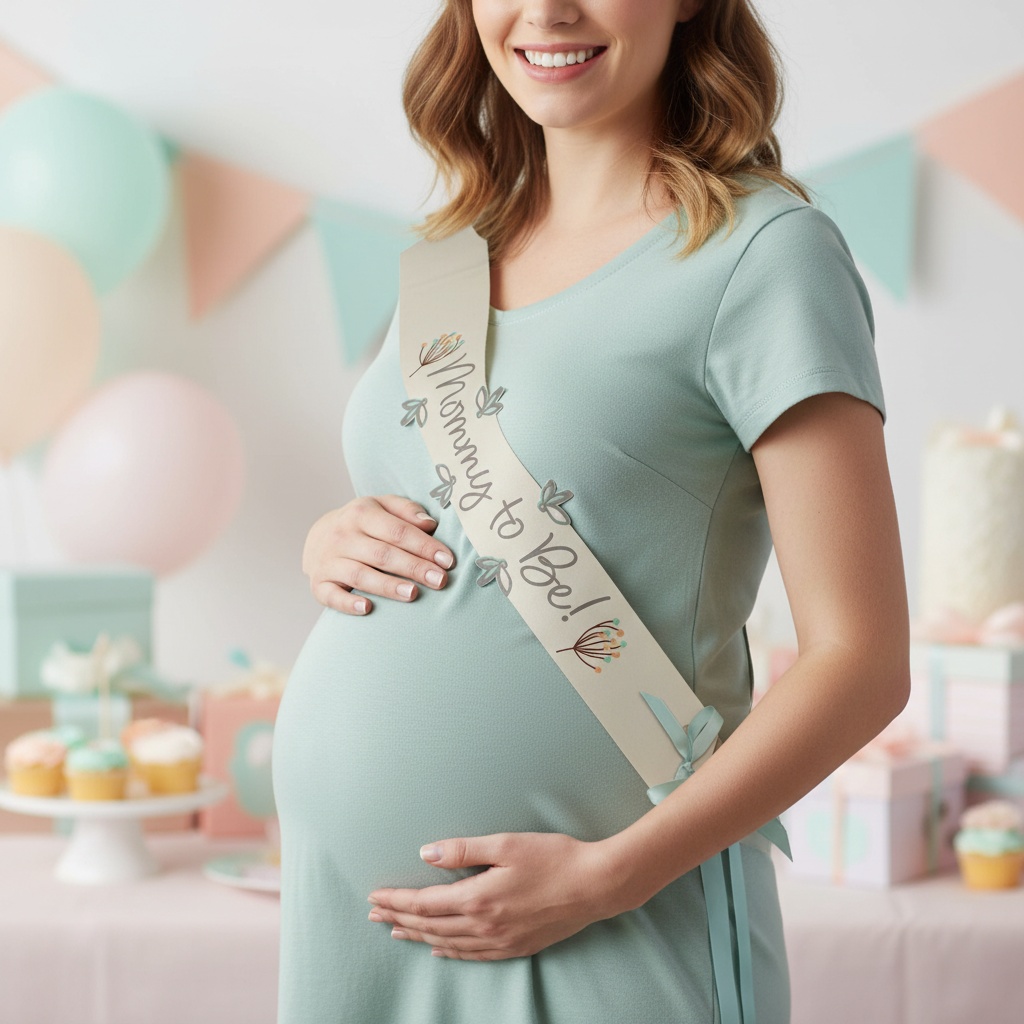 Mommy To Be Skråbånd Beige/Mint - 1 stk (14 cm x 1,5 m) | Babyshower Skråbånd - Temashop