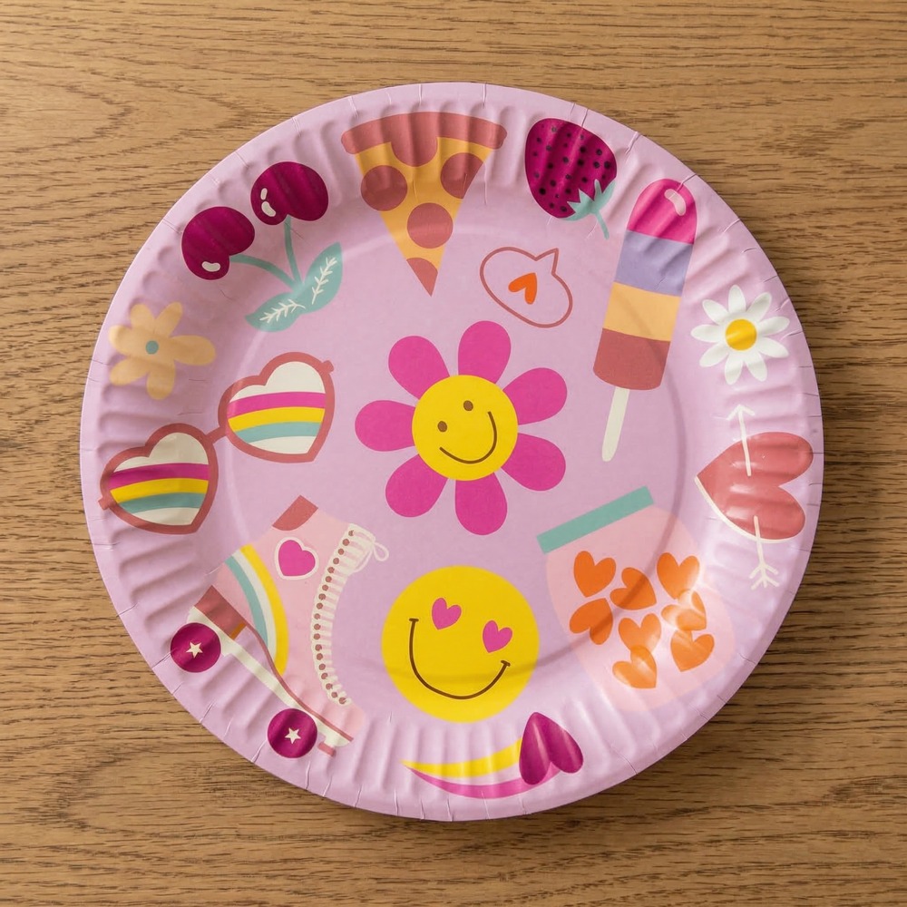 Boho Girlz Paptallerkener Lyserød - 8 stk (23 cm) | 60'erne Hippie Tallerkner - Temashop