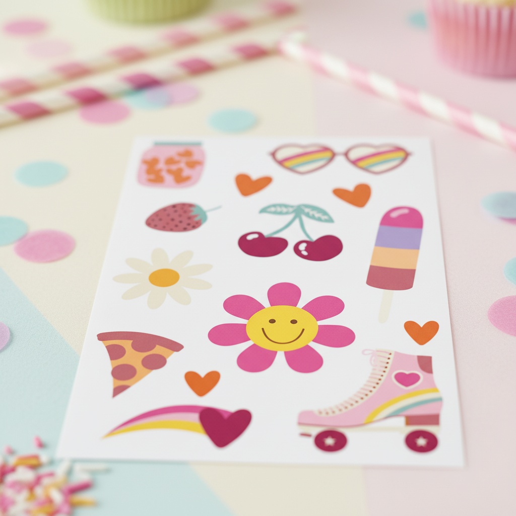 Kawaii Regnbue Falske Tatoveringer - 1 ark (14 x 21 cm) | Kawaii Falske tatoveringer - Temashop