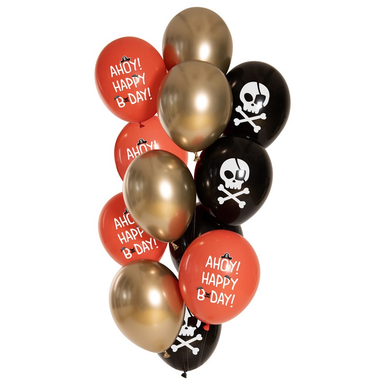 Pirat Happy Birthday Latexballoner - 12 stk (33 cm) | Pirat Latexballoner - Temashop