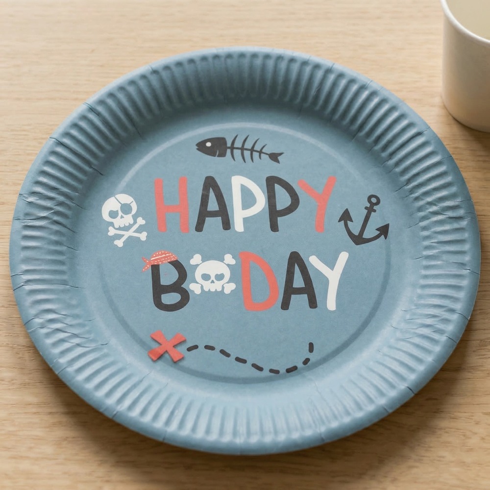 Pirate Party Paptallerkener Blå - 8 stk (23 cm) | Pirat Tallerkner - Temashop