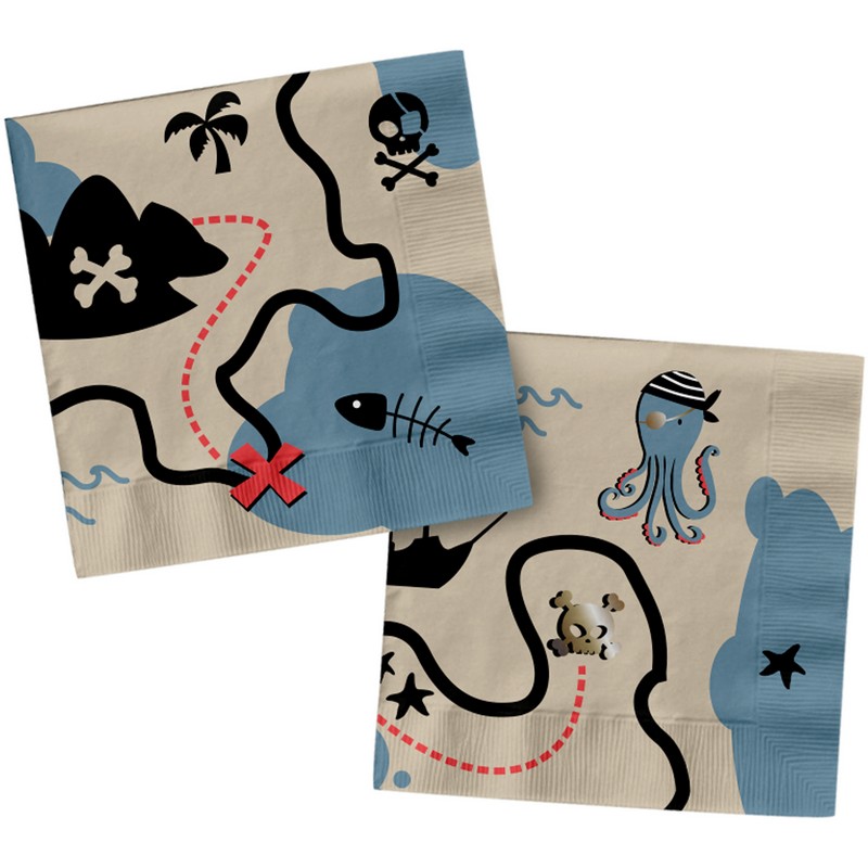 Pirat Skattekort Servietter - 20 stk (33 x 33 cm) | Pirat Servietter - Temashop