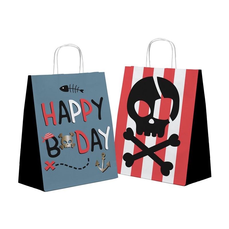 Pirat Happy Birthday Gaveposer - 6 stk (20 x 26,5 x 10 cm) | Pirat Poser / Goodiebags - Temashop