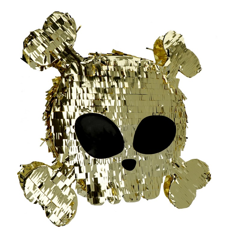Pirat Dødningehoved Piñata Guld - 1 stk (50 x 50 x 10 cm) | Pirat Pinata - Temashop