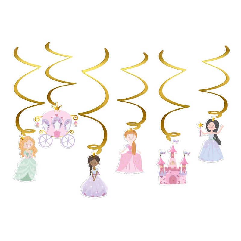 Prinsesse Swirls Guld - 6 stk (13 x 60 cm & 7 cm) | Prinsesse Spiraler/string - Temashop