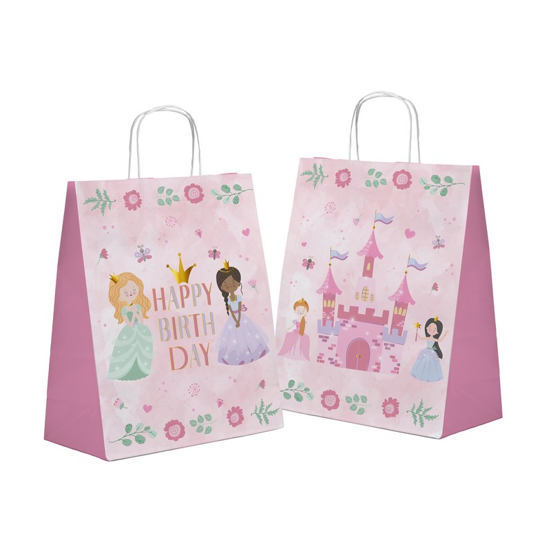 Prinsesse Happy Birthday Gaveposer - 6 stk (20 x 27 x 10 cm) | Prinsesse Poser / Goodiebags - Temashop