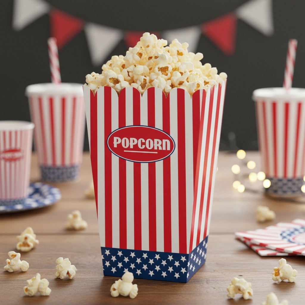 USA Popcornbægre Rød/Hvid/Blå - 4 stk (10,5 x 10,5 x 16 cm) | Amerika Bægre - Temashop